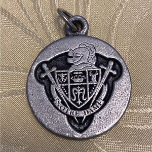 Vintage Notre Dame Medallion Pewter Irishmen Knight Swords Crest Catholic Used